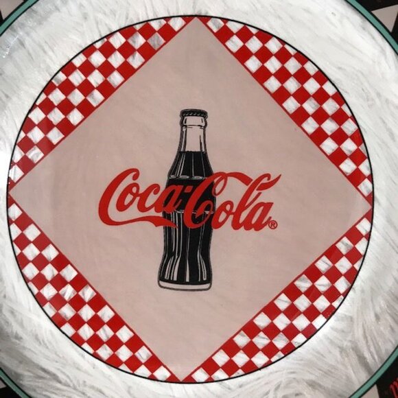 Set of 2 Vintage Coca-Cola Aqua Border Red Checker Coke Bottle Appetizer Plates - Picture 3 of 10